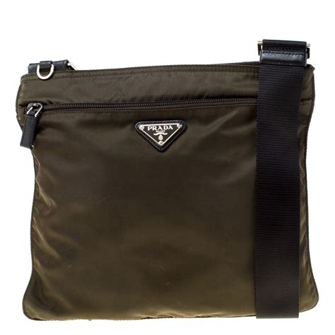 olive green nylon crossbody bag.